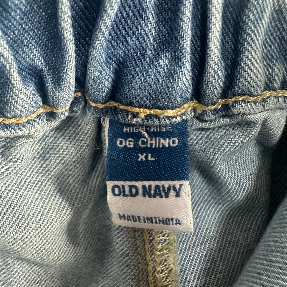 Old Navy High Rise OG Chino Pants Women XL Blue Denim Elastic Waist Tapered - Picture 6 of 7